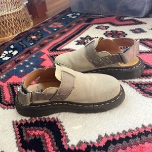 Dr. Martens Jorge II Suede & Leather Slingback Mules in olive/brown